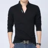 Classic elegant t-shirt - with mandarin collar - long sleeve - slim fit - cottonT-shirts