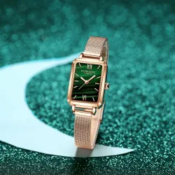 Elegant watch / with bracelet - with a green stone - stainless steel / leatherBracelets