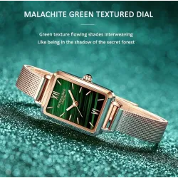 Elegant watch / with bracelet - with a green stone - stainless steel / leatherBracelets
