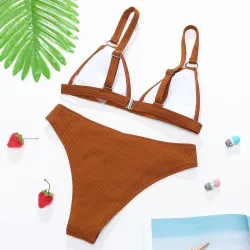 Sexy ribbed bikini set - push up - metal decorationsBeachwear