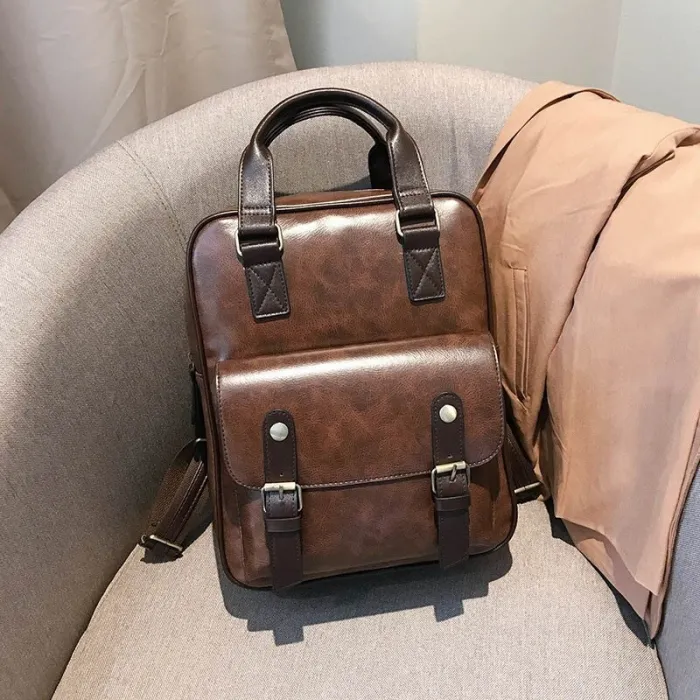 Vintage leather backpack - with anti theft zippers / buckles - waterproofBackpacks