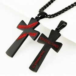 Cross with baseball pattern - with necklace - "I CAN DO ALL THINGS" engravingNecklaces