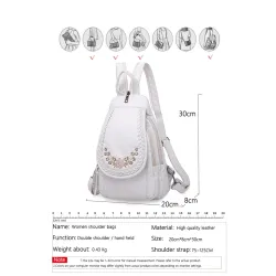 Fashionable leather backpack - cats / flowers print - white / black / pinkBackpacks