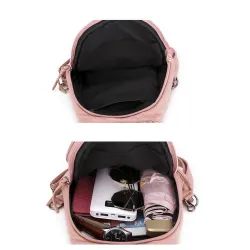 Fashionable leather backpack - cats / flowers print - white / black / pinkBackpacks