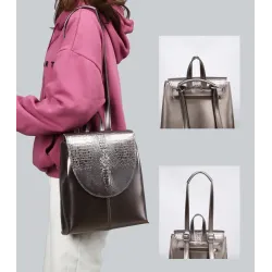 Fashionable leather backpack - shoulder bag - snakeskin patternBackpacks