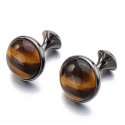 Luxurious round cufflinks - with tiger-eye stoneCufflinks