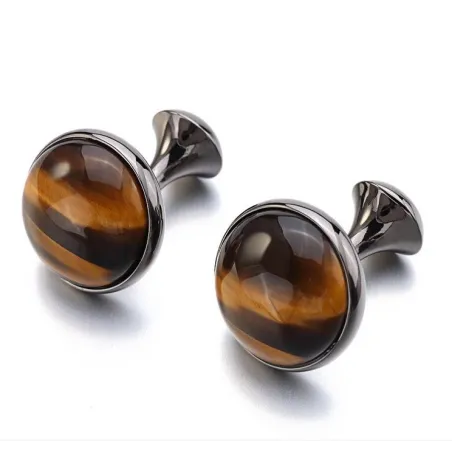Luxurious round cufflinks - with tiger-eye stoneCufflinks