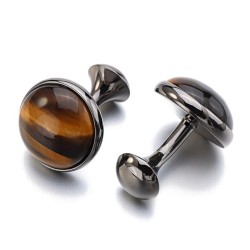 Luxurious round cufflinks - with tiger-eye stoneCufflinks
