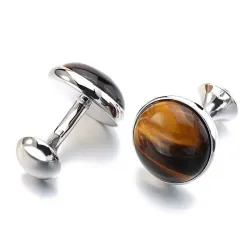 Luxurious round cufflinks - with tiger-eye stoneCufflinks