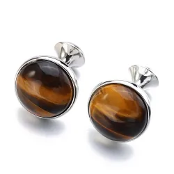 Luxurious round cufflinks - with tiger-eye stoneCufflinks