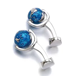 Elegant silver cufflinks - with rotatable blue earth globeCufflinks