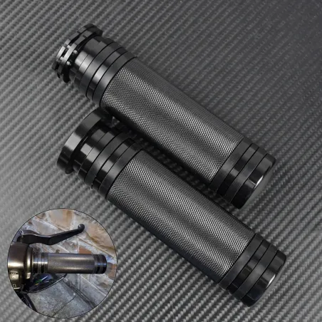 Motorcycle black handlebar grips - aluminum - for Harley VRSC XL XR Dyna Softail / 96-07 Touring - 25mmHand Grips & End