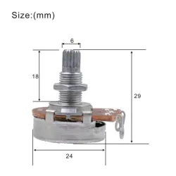 Guitar potentiometer - full size - 18mm split shaft - A500K / B500K / A250K / B250K - 2 piecesGuitars