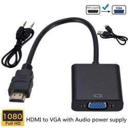 HD 1080P HDMI to VGA cable - adapter - converter with audio power supply