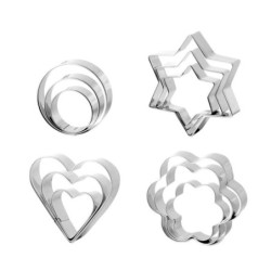 Cookie cutter mold - star / heart / flower - stainless steel - 12 piecesBakeware