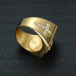 Luxurious gold ring - with Jesus / cross / white cubic zirconia - unisexRings