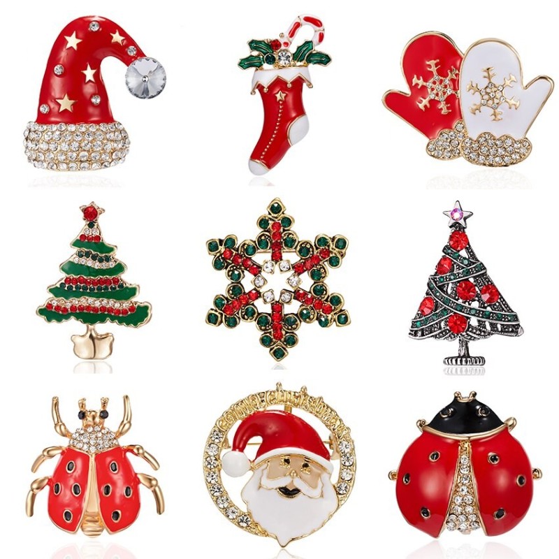 Fashionable Christmas brooches - with crystals - Santa Claus - snowflake - Christmas tree - hat - glovesBrooches