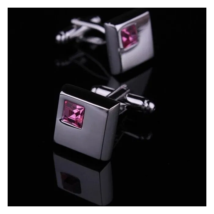 Elegant square cufflinks - silver - with crystalsCufflinks