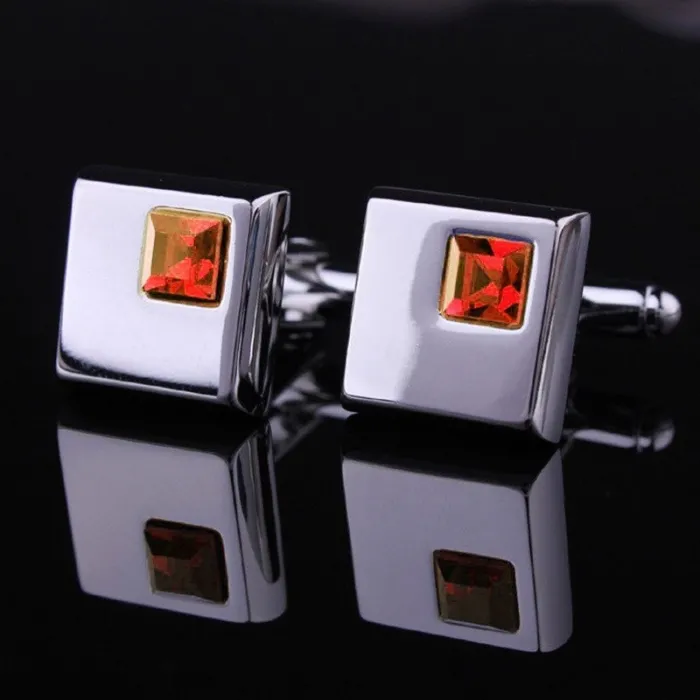 Elegant square cufflinks - silver - with crystalsCufflinks