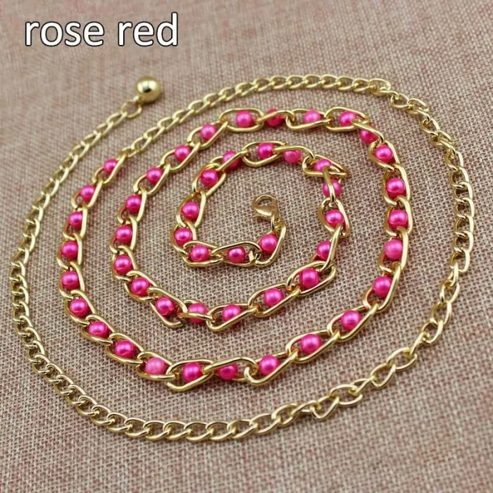 Fashionable metal belt - long thin chain - with colorful beads - adjustableBelts