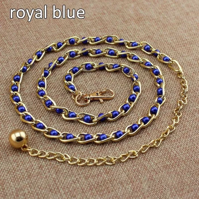 Fashionable metal belt - long thin chain - with colorful beads - adjustableBelts