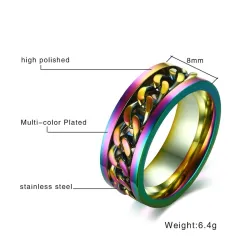 Rainbow ring - with rotatable chain - stainless steel - unisexRings