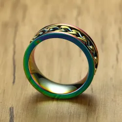 Rainbow ring - with rotatable chain - stainless steel - unisexRings