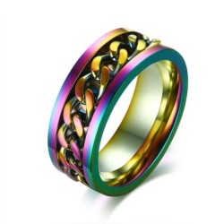 Rainbow ring - with rotatable chain - stainless steel - unisex