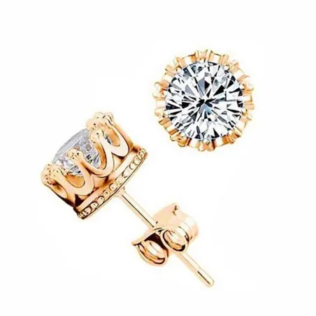 Fashionable small stud earrings - crown with zirconia - unisexEarrings