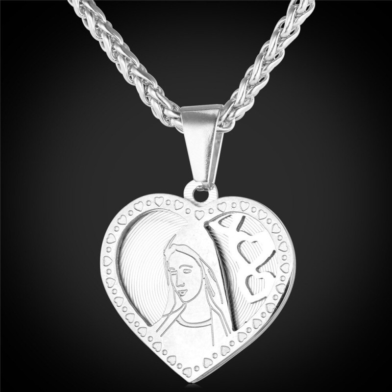 Heart shaped pendant with Holy Mary - Catholic necklace - stainless steelNecklaces
