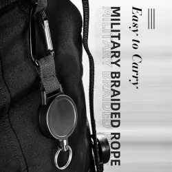 Telescopic keychain with carabiner hook - with retractable metal cord - anti-theftKeyrings