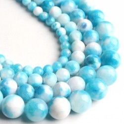 Natural stone - blue / white jade - loose round beads - for making jewelryMen's Jewellery