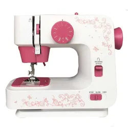 Mini electric sewing machine - dual speed - double threads - leaves / birds patternTextile
