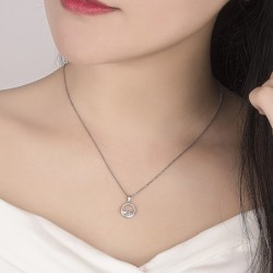 Round pendant with crystal - elegant necklace - 925 sterling silverNecklaces