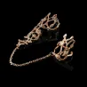 Two finger ring - with chain - hollow out flowers / crystalsRings