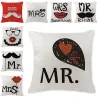Decorative cushion cover case - linen - Mr / Mrs printed - 45 * 45cmCushion covers