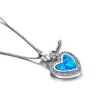 Heart shaped pendant with blue opal / crystals / key - with chainNecklaces