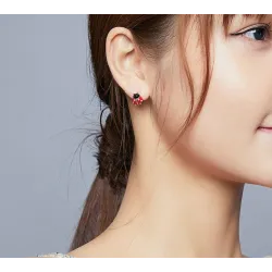 Earrings with red ladybug / white daisy - 925 sterling silverEarrings