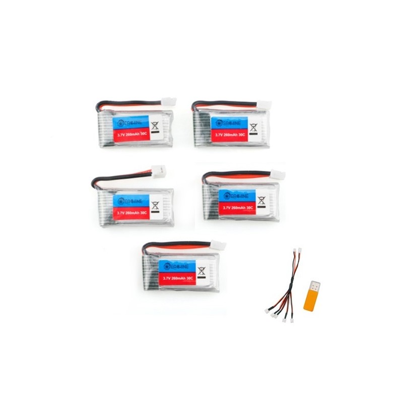 Eachine E011 - 3.7V - 260MAH - 30C battery / USB charger - 5 piecesBatteries