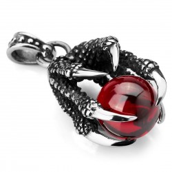 Punk style - dragon claws with red bead - stainless steel necklaceNecklaces