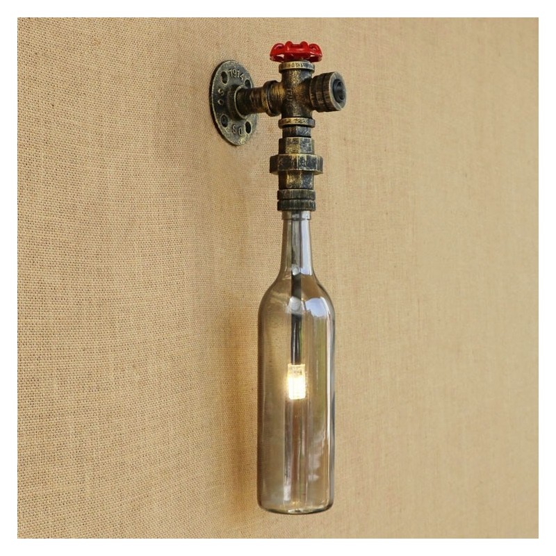 American loft - wall light - LED Edison lamp - vintage glass bottle / water pipeWall lights