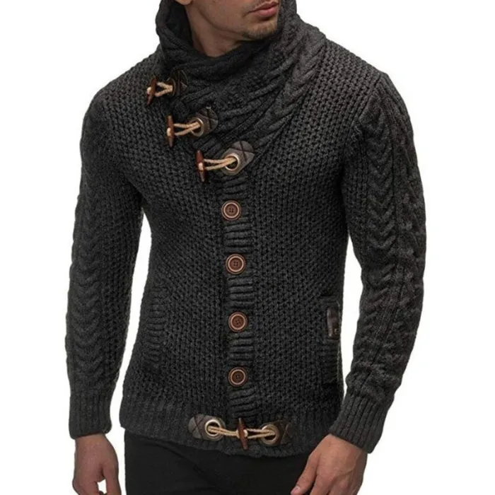 Warm knitted pullover - cardigan with turtleneck / pockets / buttonsHoodies & Sweatshirt