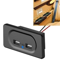 Car charger - dual USB ports - socket with blue LED indicator - DC5V/3.1A - 12V
