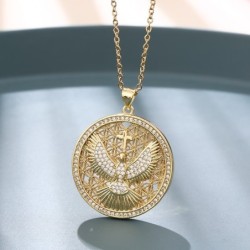 Vintage stainless steel necklace - Eagle / Cross / God guardian pendant - gold platedNecklaces
