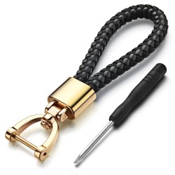Woven braided leather keychain - detachable - rotatable metal buckle