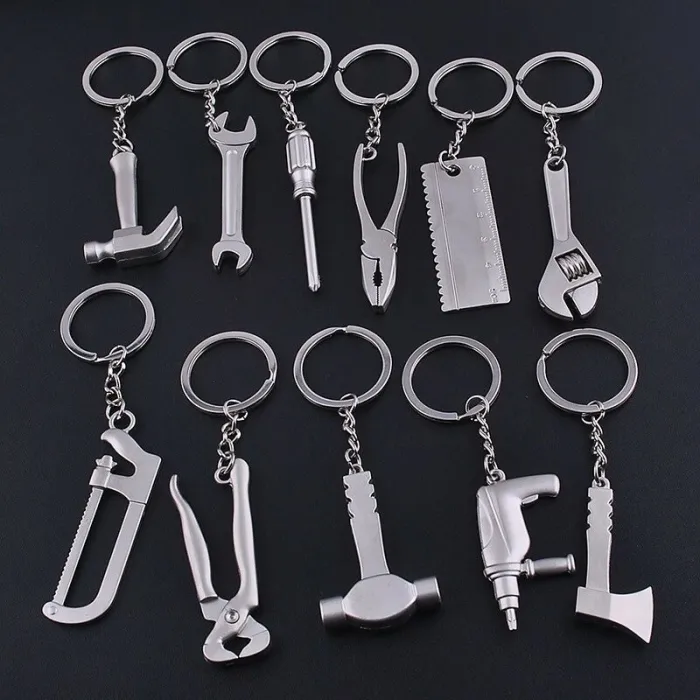 Keychain with metal tools - spanner / hammer / saw / axe / wrench / electrodrill / scissorsKeyrings