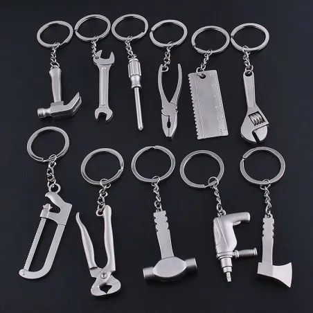 Keychain with metal tools - spanner / hammer / saw / axe / wrench / electrodrill / scissorsKeyrings