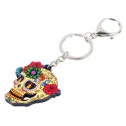 Acrylic skull with flowers - keychainKeyrings