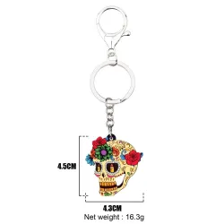 Acrylic skull with flowers - keychainKeyrings