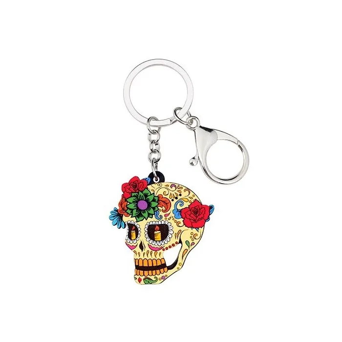 Acrylic skull with flowers - keychainKeyrings